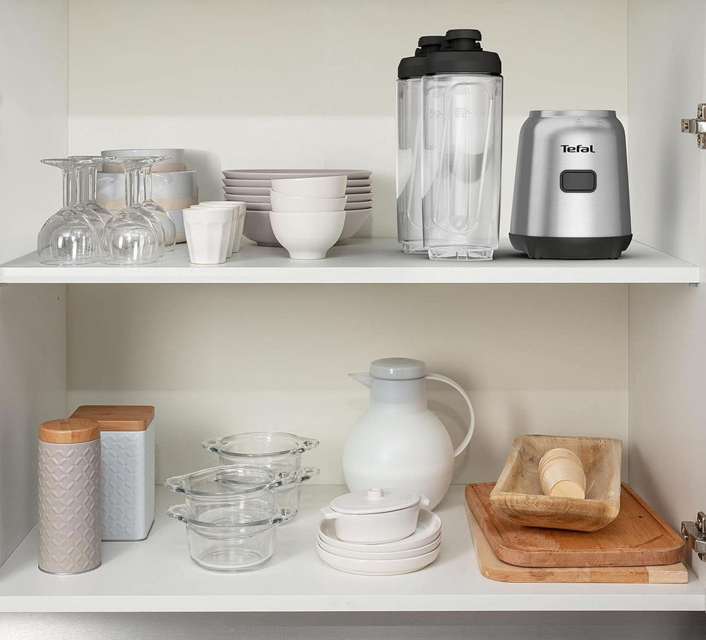 Tefal BL15FD Mix Und Move Mini batteur sur socle, 300 watts, 2 flacons à emporter en Tritan Premium, Kompaktes Design, Einfach Zu Reinigen, Abnehmbare Klingen, Einknopfbedienung, Silber/Grau Mother and Child Naty Shop