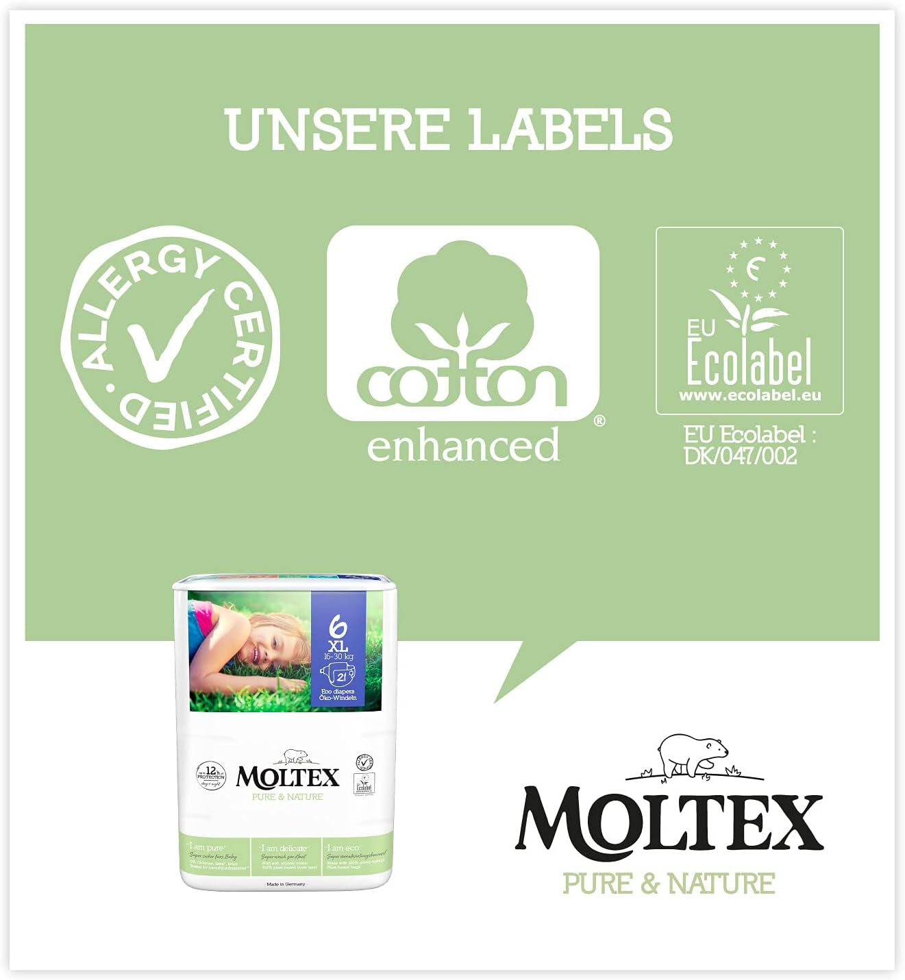 Couches Bio Pure & Nature Taille 6 XL (17-28kg) Boîte Mensuelle 84 Couches Bio