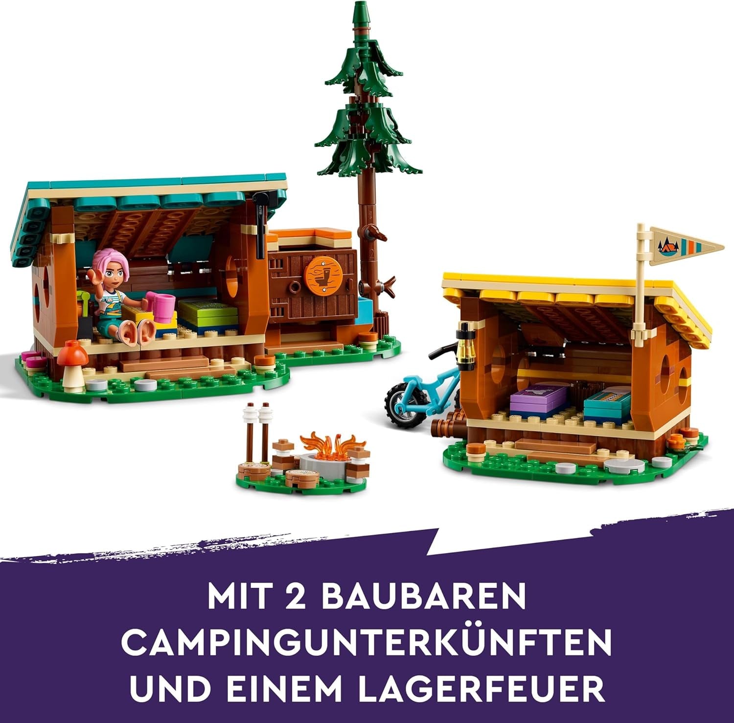 LEGO Friends Cosy Huts At Adventure Camp, ensemble de jeu de rôle en plein air, jouet pour enfants pour filles et garçons à partir de 7 ans avec 3 figurines et renard, jouet de camping 42624 sets de construction Besuche den LEGO-Store