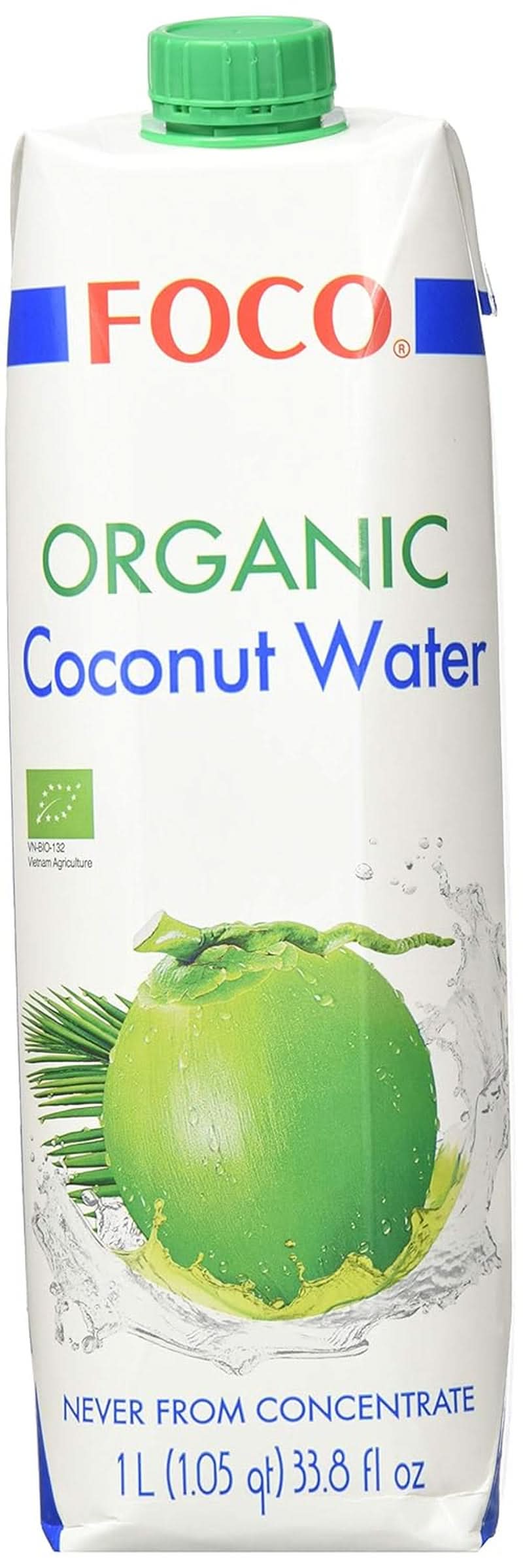 FOCO Eau de Coco Bio Boisson Sportive Rafraîchissante Pure 100% Eau de Coco - 6 X 1 Litre Naty Shop 6 x 1 Litre Pure, Bio