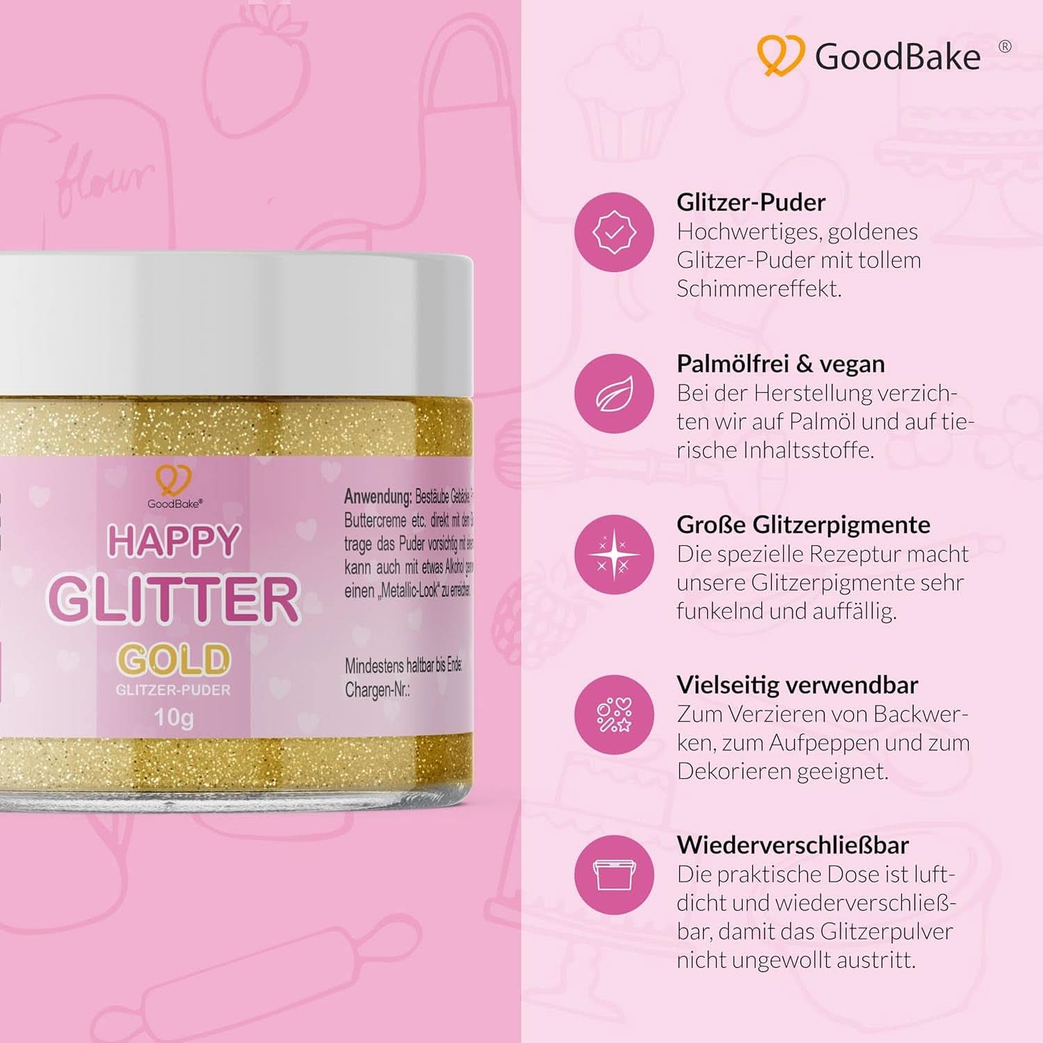Goodbake Happy Glitter Gold - Paillettes alimentaires comestibles, 10 grammes Glitter Naty Shop