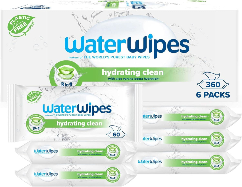 Waterwipes Lingettes Hydratantes et Nettoyantes pour Bébé à 99% d'Eau et Extrait d'Aloe Vera, Lingettes Humides Visage et Corps Naty Shop 360 Wipes