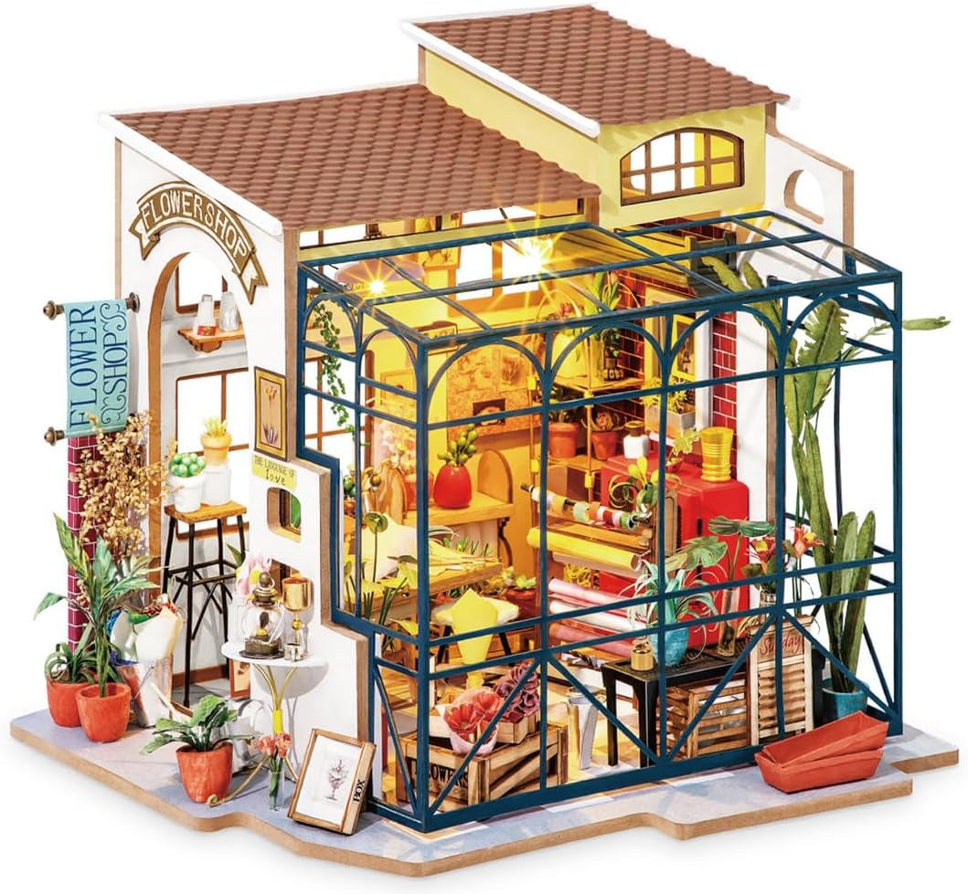 Robotime DG145 Rolife Emily's Flower Shop Maison de poupée miniature En bois, métal, tissu et carton, Dimensions : 22 X 15 X 17 Cm, Dollhouses Naty Shop Titre par défaut