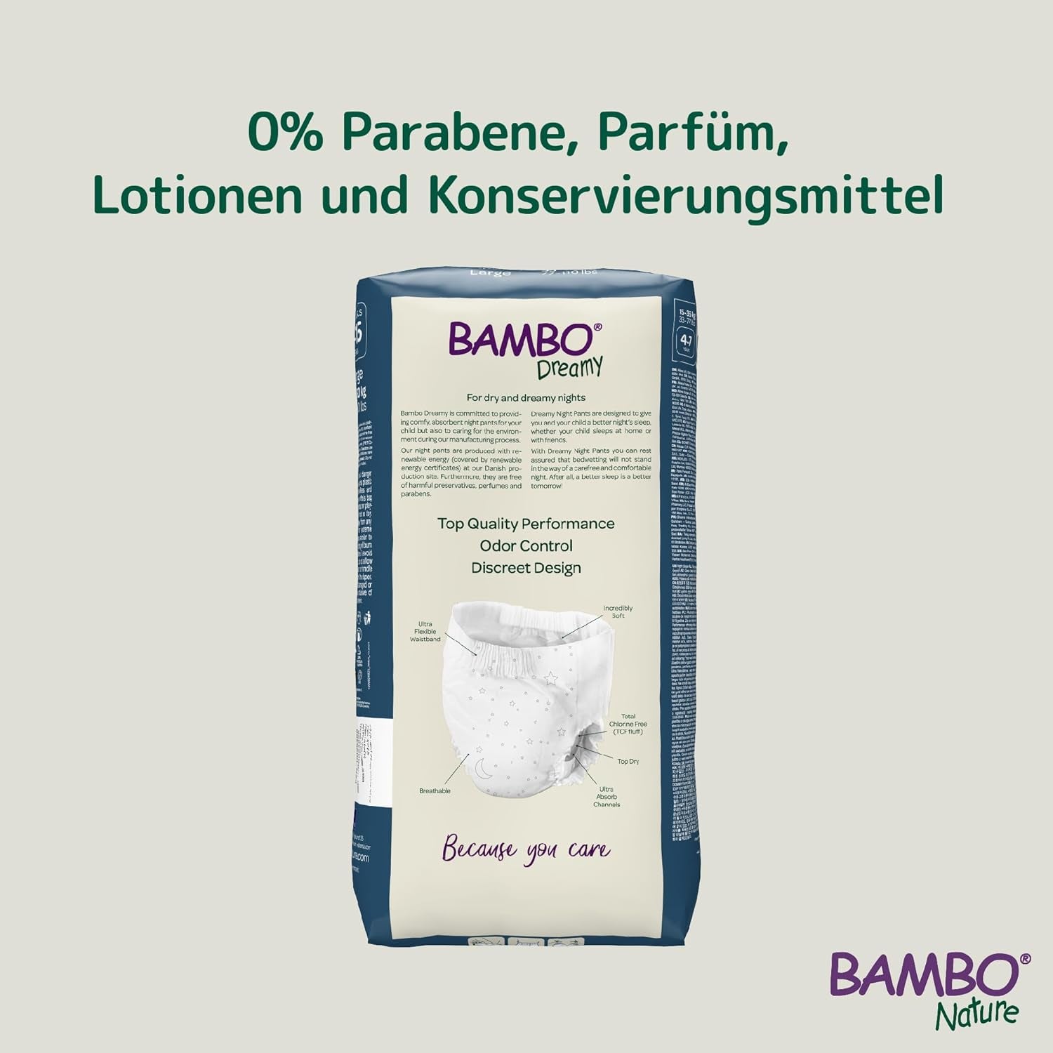 Couches rétractables Bambo Dreamy Nighttime, grandes (35-50 kg/77-110 lb), paquet de 10 | Couches pull-up pour enfants | Vêtements de nuit ultra absorbants pour l'énurésie nocturne