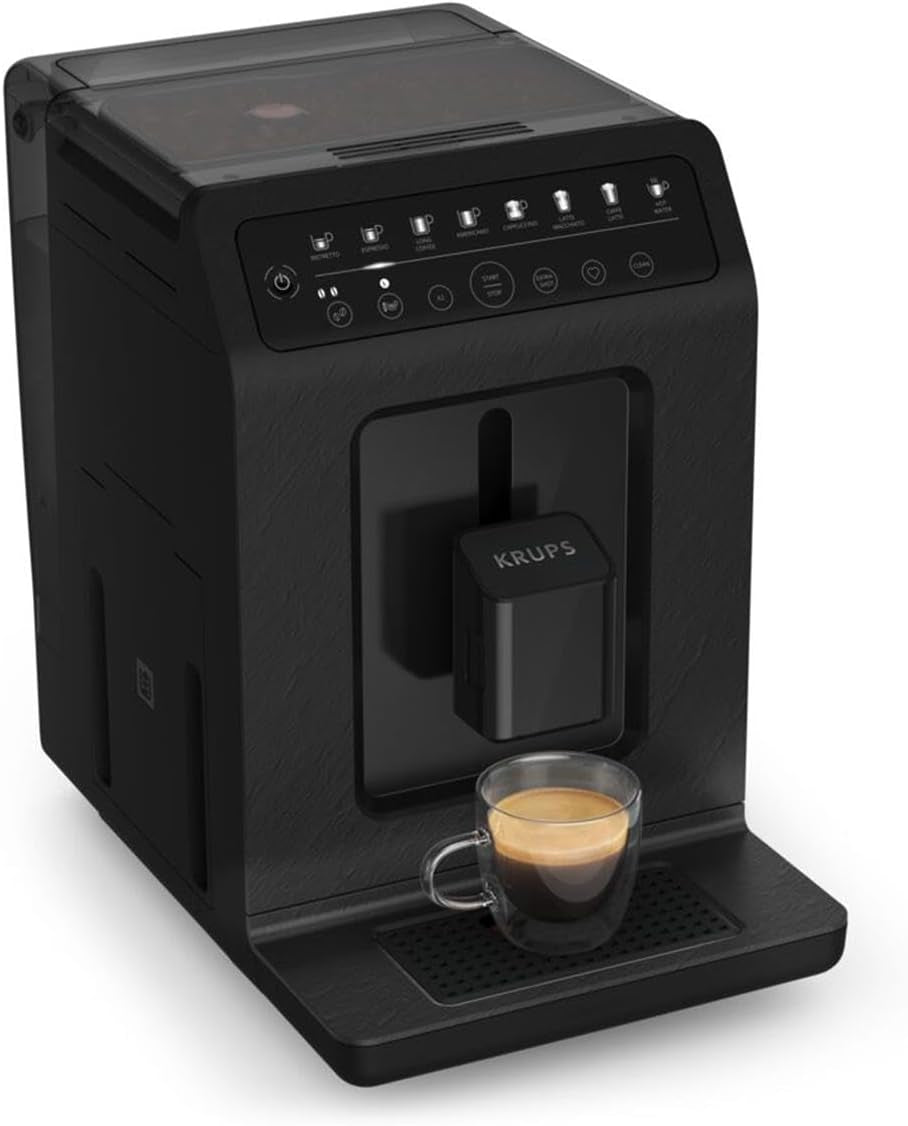 Machine à expresso automatique Krups EA897B Evidence ECOdesign, fonction expresso et cappuccino automatique, technologie Quattro Force, tasses à lait à une touche, 8 préréglages, système de lait, 1450 W