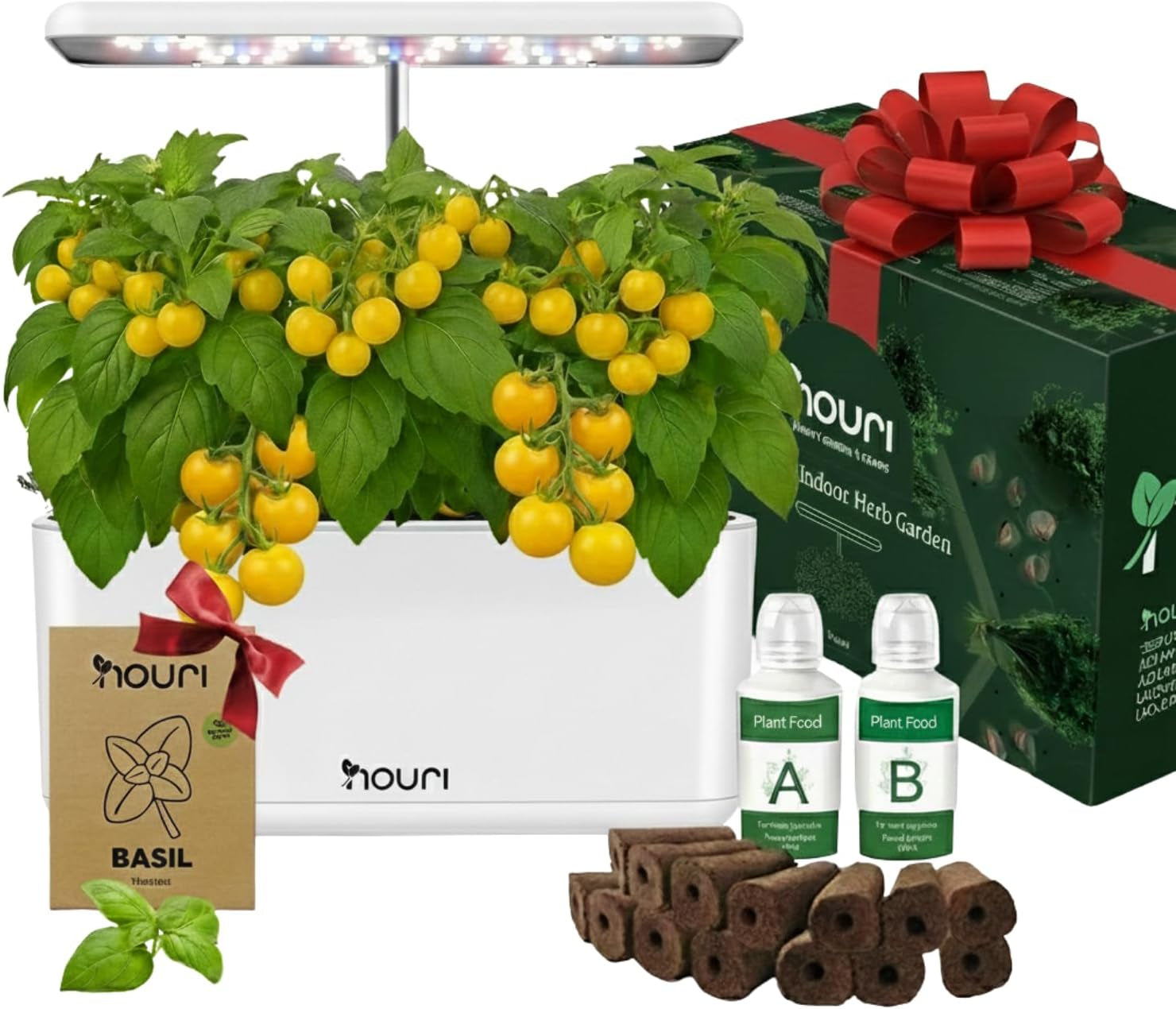 Nouveau pont 7 + basilic héritage | Jardin intelligent pour les cuisiniers à domicile | Système de culture hydroponique | Lampes de culture LED | Kit de jardinage d'herbes aromatiques d'intérieur pour les amateurs de plantes et les jardiniers, blanc