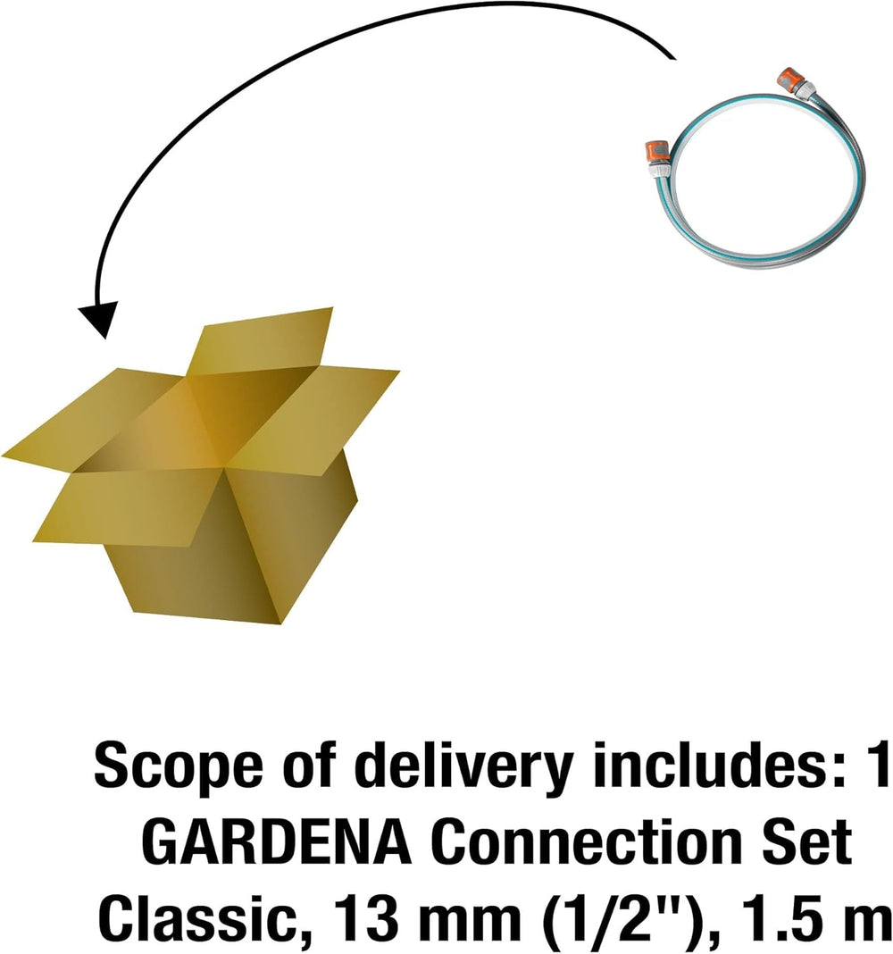 Kit de raccordement Gardena Classic 13 mm (1/2 pouce), 1,5 m : Adaptateur de tuyau pour raccorder un enrouleur de tuyau, tuyau avec composants du système, 22 bar (18011-20)