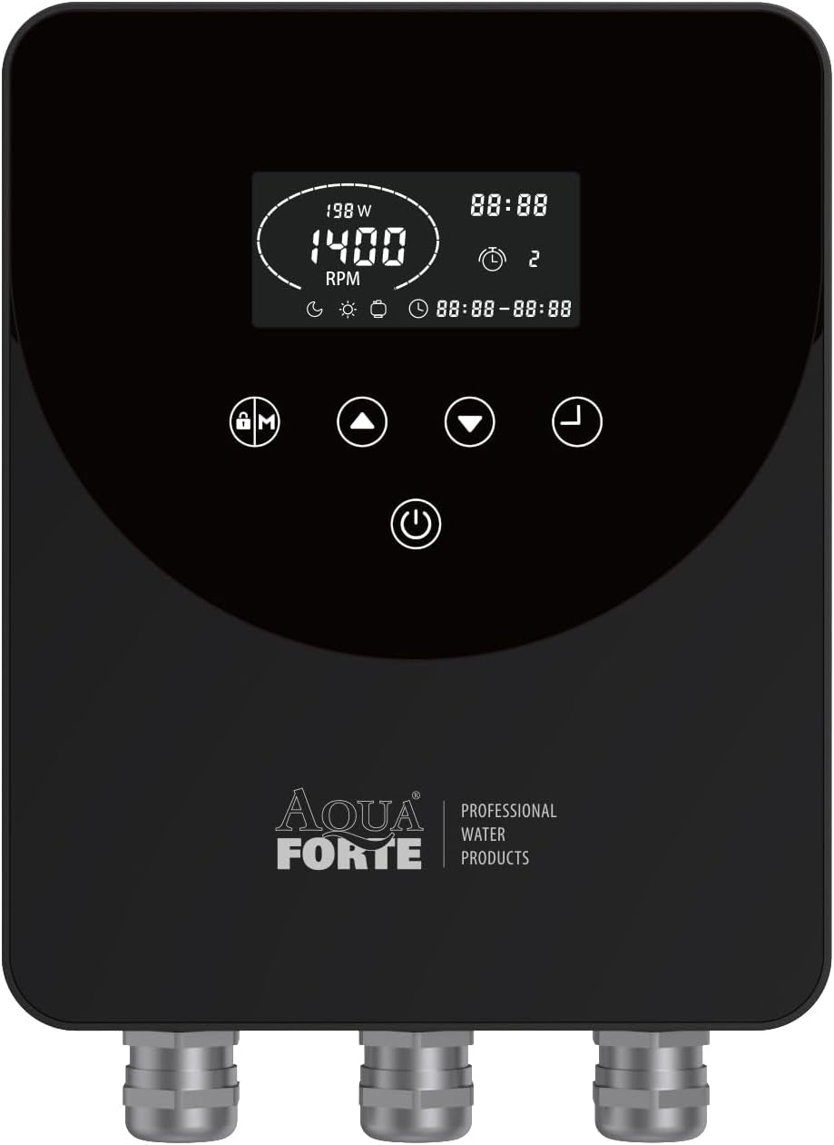 AquaForte - Vario+ Invertor de frecvență II pentru pompe de piscină cu ecran tactil, control al vitezei pentru pompe monofazate 220-240V, economisește energie și reduce zgomotul cu 25%, include temporizator