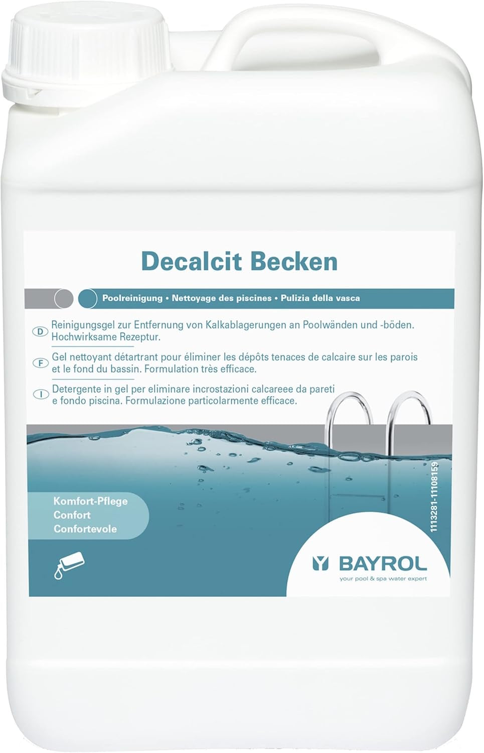 Gel de curățare pentru piscină BAYROL Decalcit 1 L pentru îndepărtarea depunerilor de calcar de pe pereții și podelele piscinei - Formulă extrem de eficientă - Dizolvă murdăria persistentă, calcarul și depunerile metalice