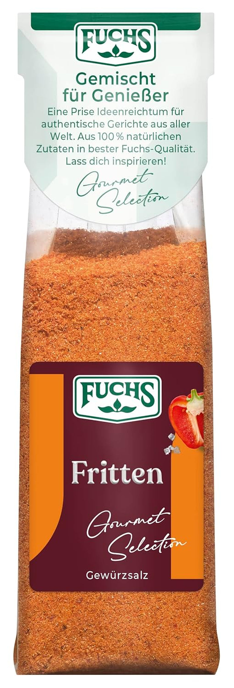 Fuchs Gourmet Selection Klassisch/Heimisch – Bratkartoffel Gewürzsalz, nachfüllbares Kartoffel Gewürz, Salz zum Würzen von Brat- & Ofenkartoffeln, Pommes Frites & Co, végétalien, 70 g