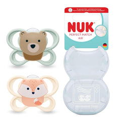 Sucettes NUK Perfect Match Air pour bébés | 0-6 mois | Sucettes orthodontiques qui favorisent la circulation de l'air et empêchent la bave | 95 % d'acceptation par les bébés** | Renard/ours en peluche | Paquet de 2