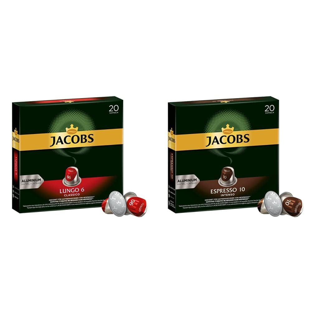 Capsules de café Lungo Classico, intensité 6 sur 12, 10 x 20 tasses & Capsules de café Espresso Intenso, intensité 10 sur 12, 200 capsules compatibles Nespresso®*, 10 x 20 tasses