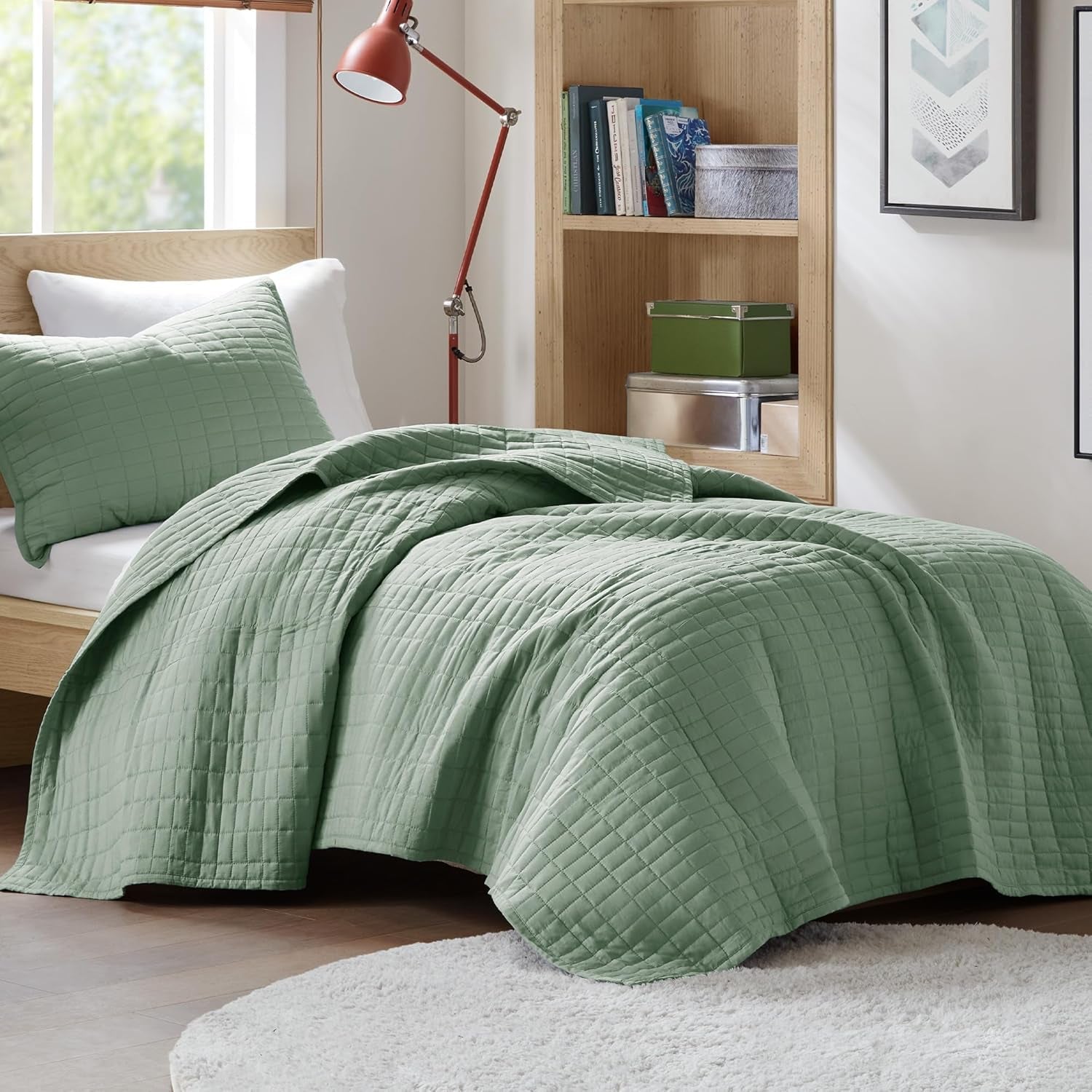 Comfort Spaces Kienna Parure de lit de luxe à double point - Couverture d'été légère et douce toute l'année - Taie d'oreiller assortie - Blanc - Couverture king size (264,2 x 228,6 cm) Naty Shop Couettes et couettes Sage Gland Twin/Twin XL (66"X90")