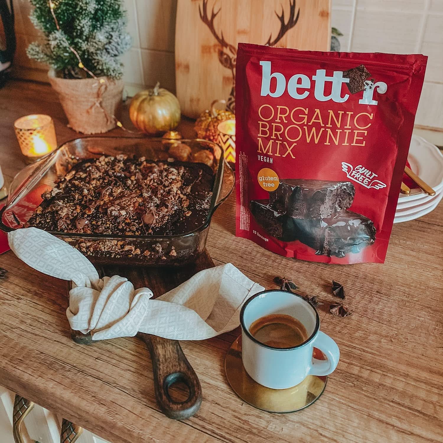 Bettr Organic Brownie Mix - Brownies biologiques, végétaliens et sans gluten au riche goût de cacao, 6 x 400 grammes Kitchen Naty Shop