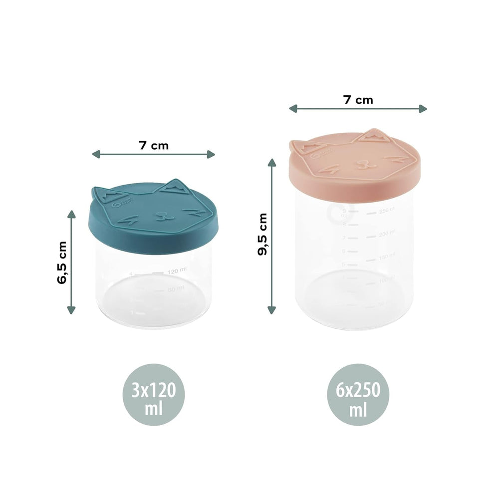 Babymoov ISY BOWLS boîtes à nourriture pour bébé en verre robuste et résistant à la température - pour conserver/congeler les aliments pour bébé, 6x 250ml + 3x 120ml Boîtes de conservation Naty Shop