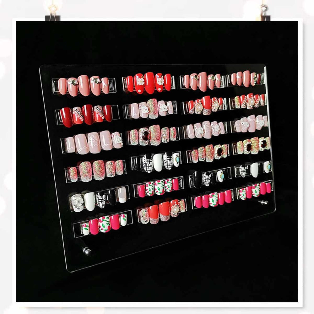 Panneau d'affichage d'ongles en verre acrylique avec bandes d'affichage et nano-adhésif, affichage de pointe d'ongle, carte de couleur transparente pour Nail Art, affichage d'art d'ongle, affichage d'exercice d'ongle (transparent)