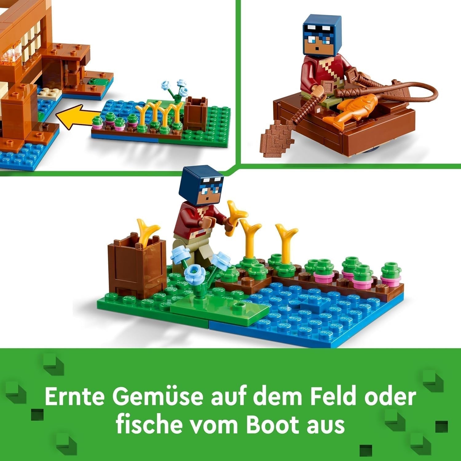 LEGO Minecraft The Frog House, maison de jouets avec figurines dont zombie, slime et noyé, ainsi que des accessoires tels qu'un bateau jouet et un établi, cadeau pour garçons et filles à partir de 8 ans 21256 Jeux de construction Besuche den LEGO-Store