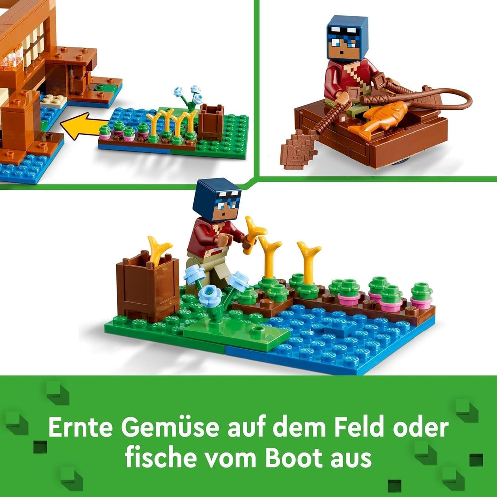 LEGO Minecraft The Frog House, maison de jouets avec figurines dont zombie, slime et noyé, ainsi que des accessoires tels qu'un bateau jouet et un établi, cadeau pour garçons et filles à partir de 8 ans 21256 Jeux de construction Besuche den LEGO-Store