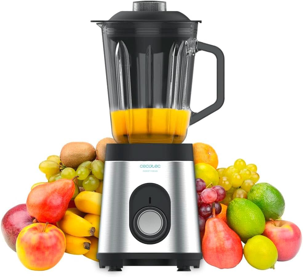 Cecotec Mélangeur Glas Power Schwarz Titan 1000 INOX. 1000 W, Edelstahlgehäuse, 6-Blatt-Blatt Mit Schwarzer Titanbeschichtung, 1,5-L-Glaskrug, 5 Geschwindigkeiten [Energieeffizienzklasse a +] Cuisine Naty Shop