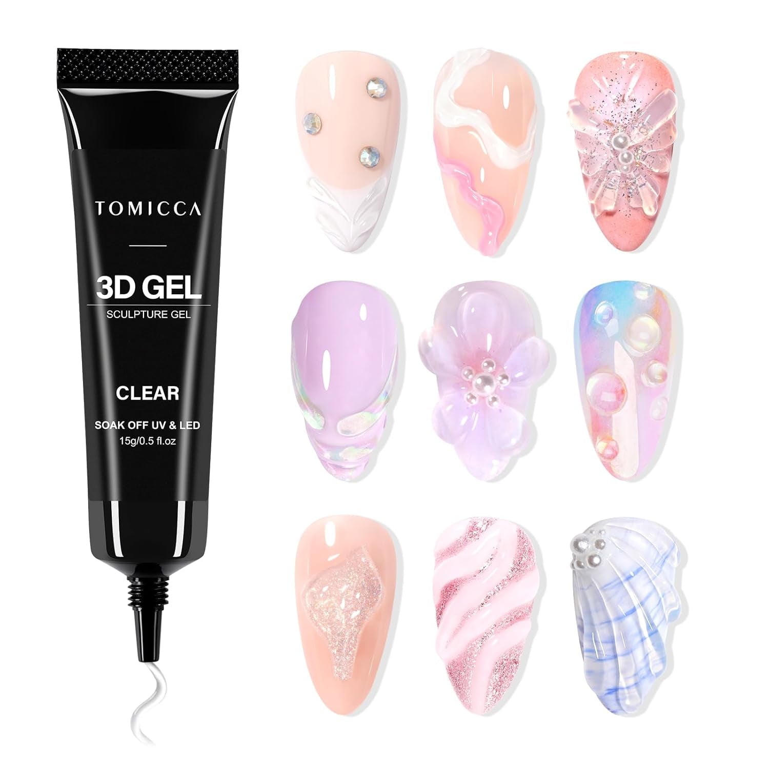 TOMICCA Vernis à ongles en gel transparent Blooming, vernis à ongles à diffusion UV LED pour le design des ongles, Marmor, Vernis à ongles bleu Aquarell 8 ml
