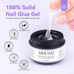 Saviland Colle solide pour pointes d'ongles : 2 pièces 15 g de colle artificielle extra forte à pression sur les ongles, colle UV gel pour femmes, salon de maison, bricolage, lampe UV/LED durcie