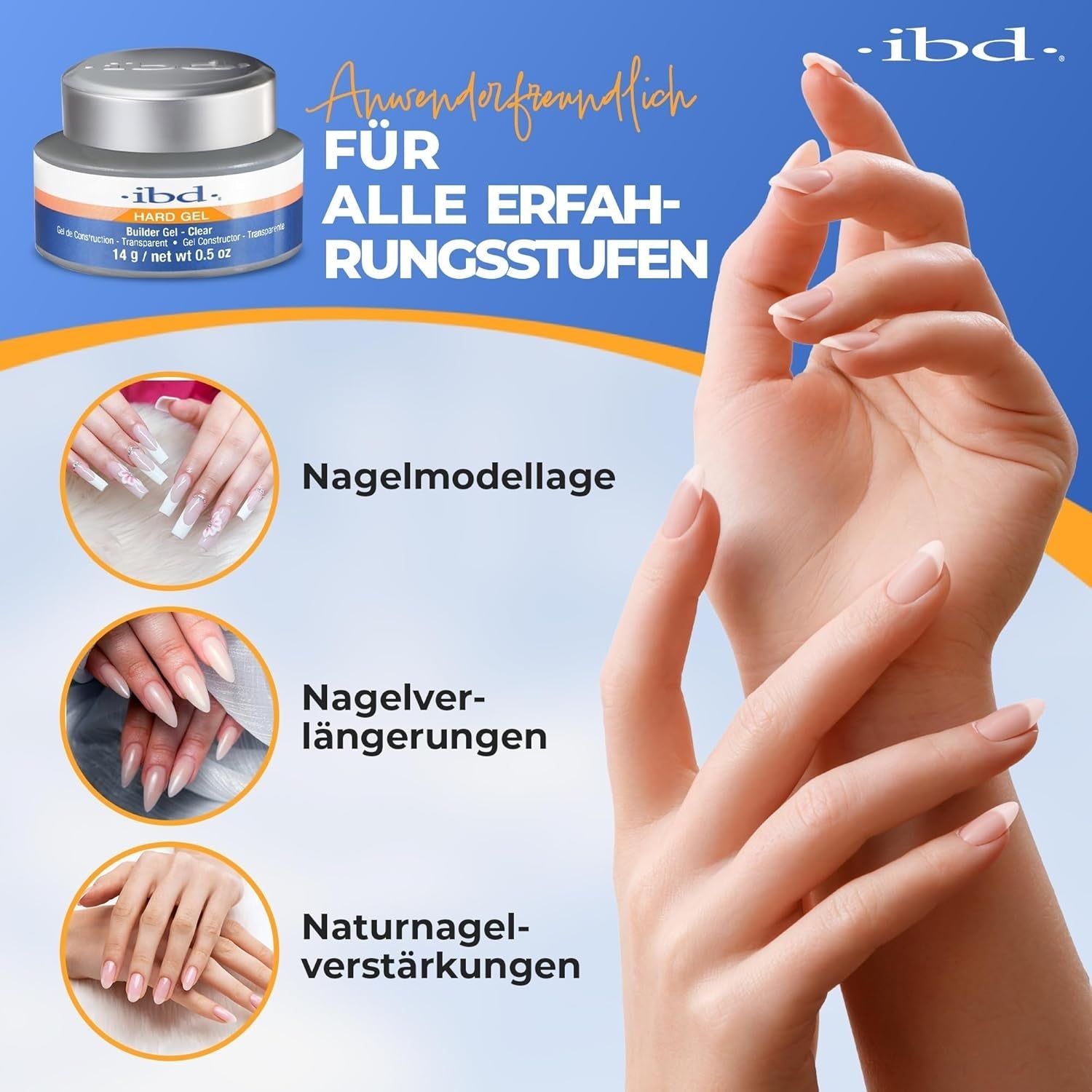 Gel dur IBD – Gel de construction transparent 1 paquet (1 x 14 g) – Fabriqué aux États-Unis – Gel de construction de qualité supérieure pour ongles en gel