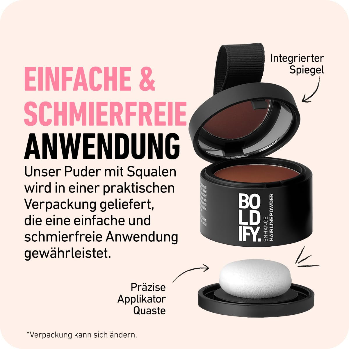 BOLDIFY Root Powder 4g - Correcteur de cheveux épaississant pour femmes et hommes 48h Couverture grise Maquillage capillaire imperméable pour dissimuler les racines (Noir) Naty Shop Coloration Capillaire