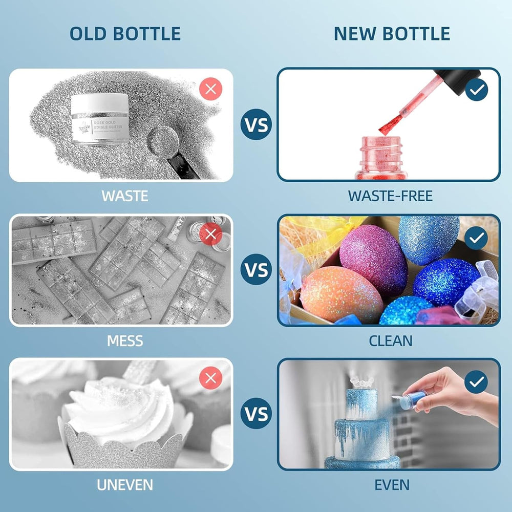 Ensemble de paillettes comestibles – 4 couleurs de poudre de paillettes comestibles – poudre sans saveur pour boissons et gâteaux, chocolat, décorations de cocktails, poudre de paillettes de couleur alimentaire, paillettes comestibles (5 g/bouteille)