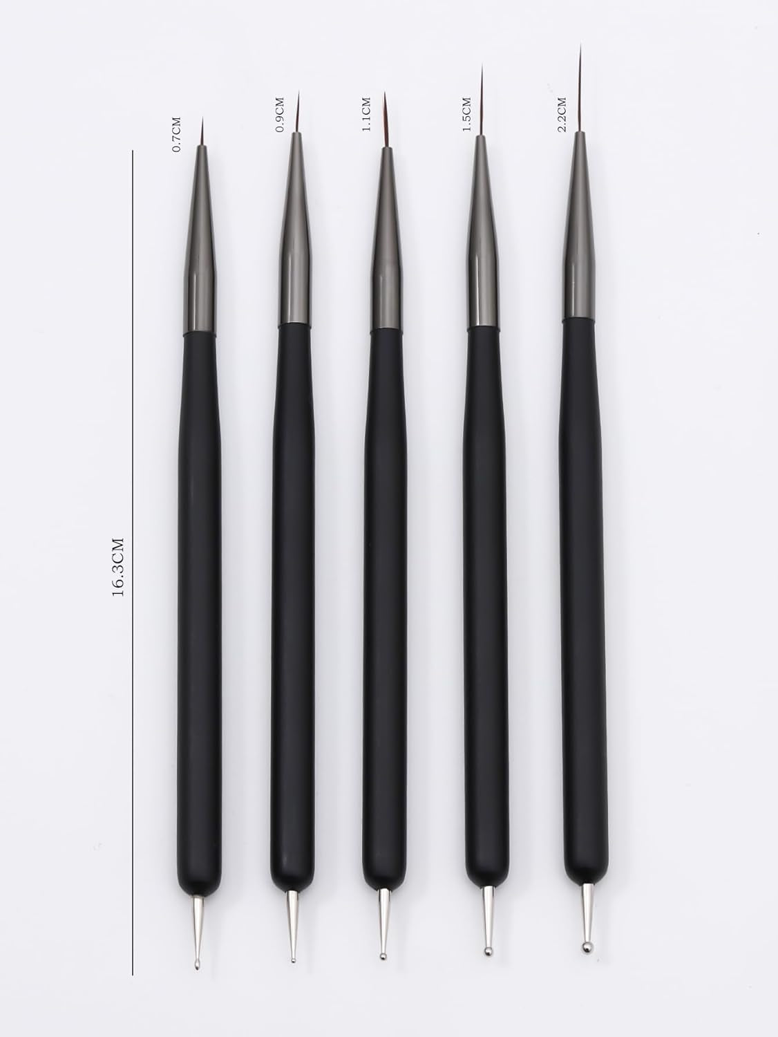 Pinceaux à ongles, 5 pièces, pinceaux à ongles, outils d'atelier punk, ensemble de pinceaux de conception malkunst pour linge de maison, détails de deux, tailles de peinture fines 7/9/11/15/22 mm, noir