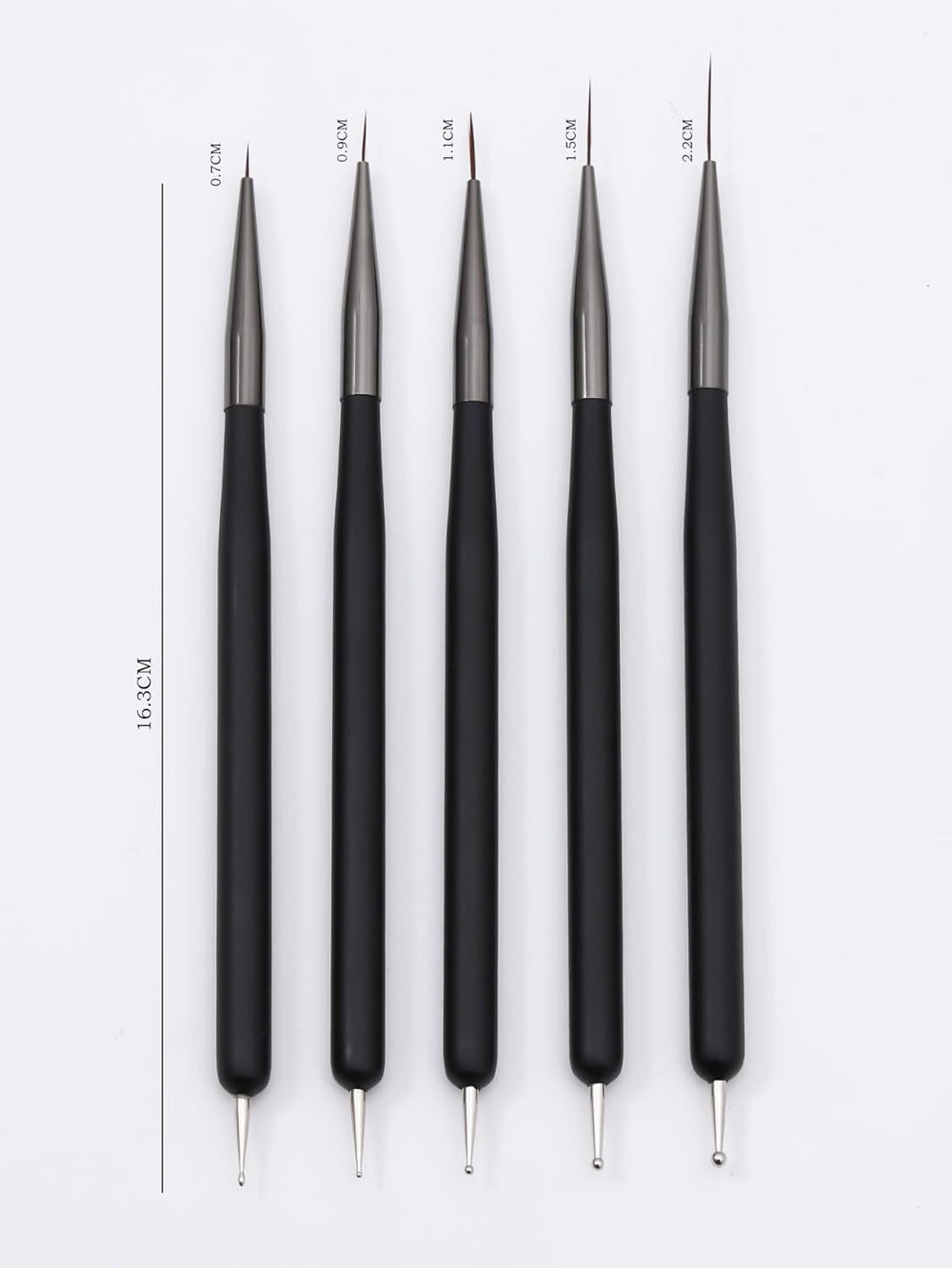 Pinceaux à ongles, 5 pièces, pinceaux à ongles, outils d'atelier punk, ensemble de pinceaux de conception malkunst pour linge de maison, détails de deux, tailles de peinture fines 7/9/11/15/22 mm, noir