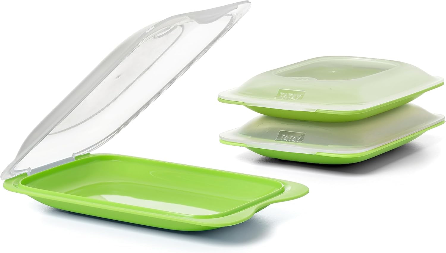 TATAY Fresh Slicer Box Lot de 4, sans BPA, réutilisable, empilable, lave-vaisselle et MWO, couleurs aléatoires. Mesure 17 cm x 3,2 cm x 25,2 cm Naty Shop Boîtes de conservation des aliments Récipient à saucisses - Ensemble de 3 - Mini