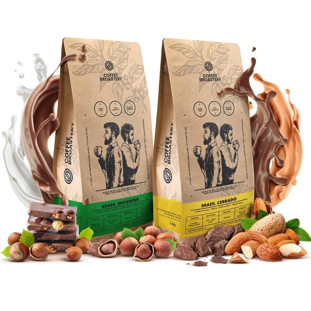Lot de café en grains 2x1kg 2000g | Brésil Mogiana | Brésil Cerrado | Brésil | Café spécial | Fraîchement frit