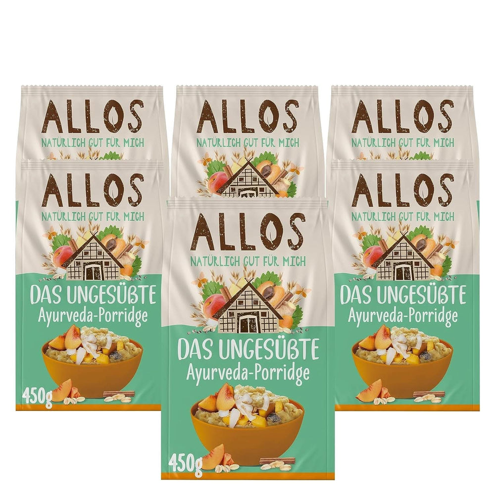 Allos Porridge non sucré aux figues et framboises, Coffret 6 x 500 grammes Céréales Naty Shop Porridge Ayurveda