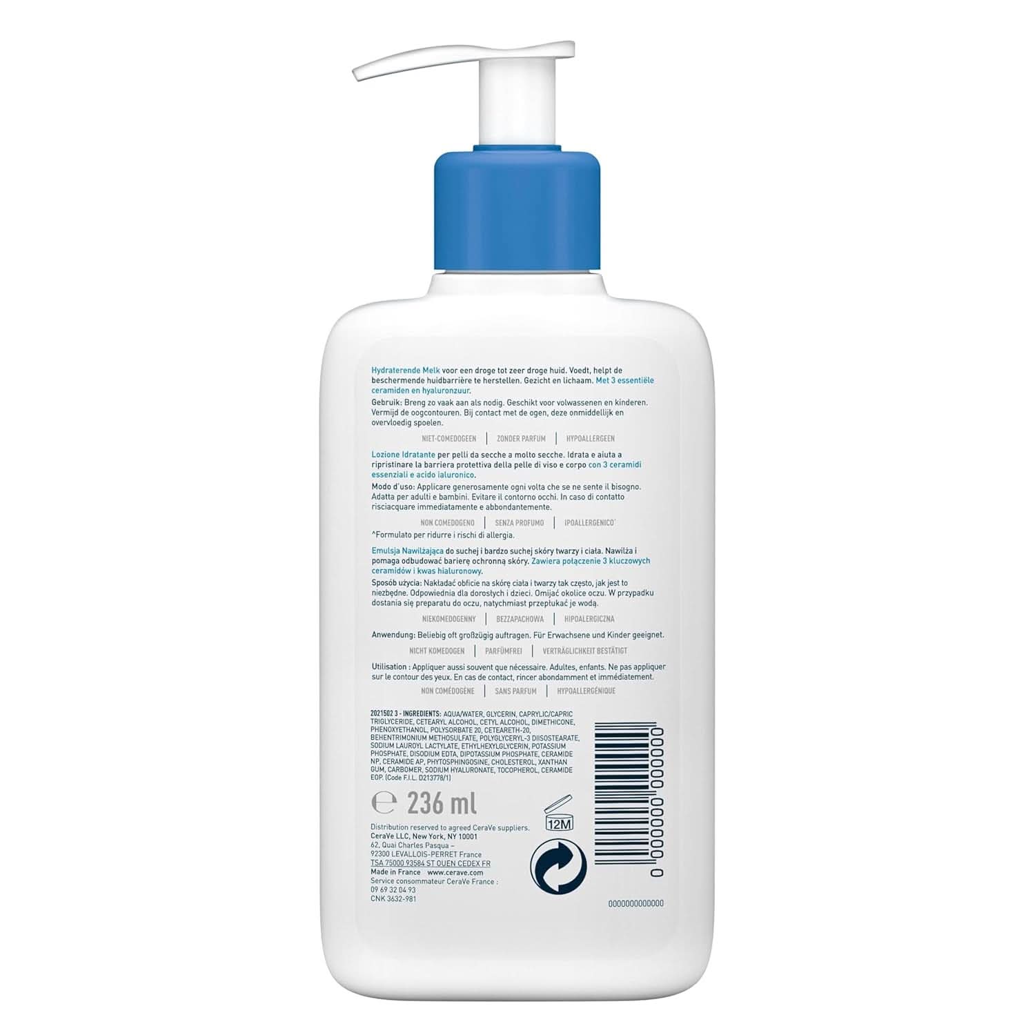 Lotion corporelle Cerave avec pompe doseuse, adaptée à la dermatite atopique et aux peaux sèches ou très sèches, 236 ml Cosmétiques et Beauté Naty Shop