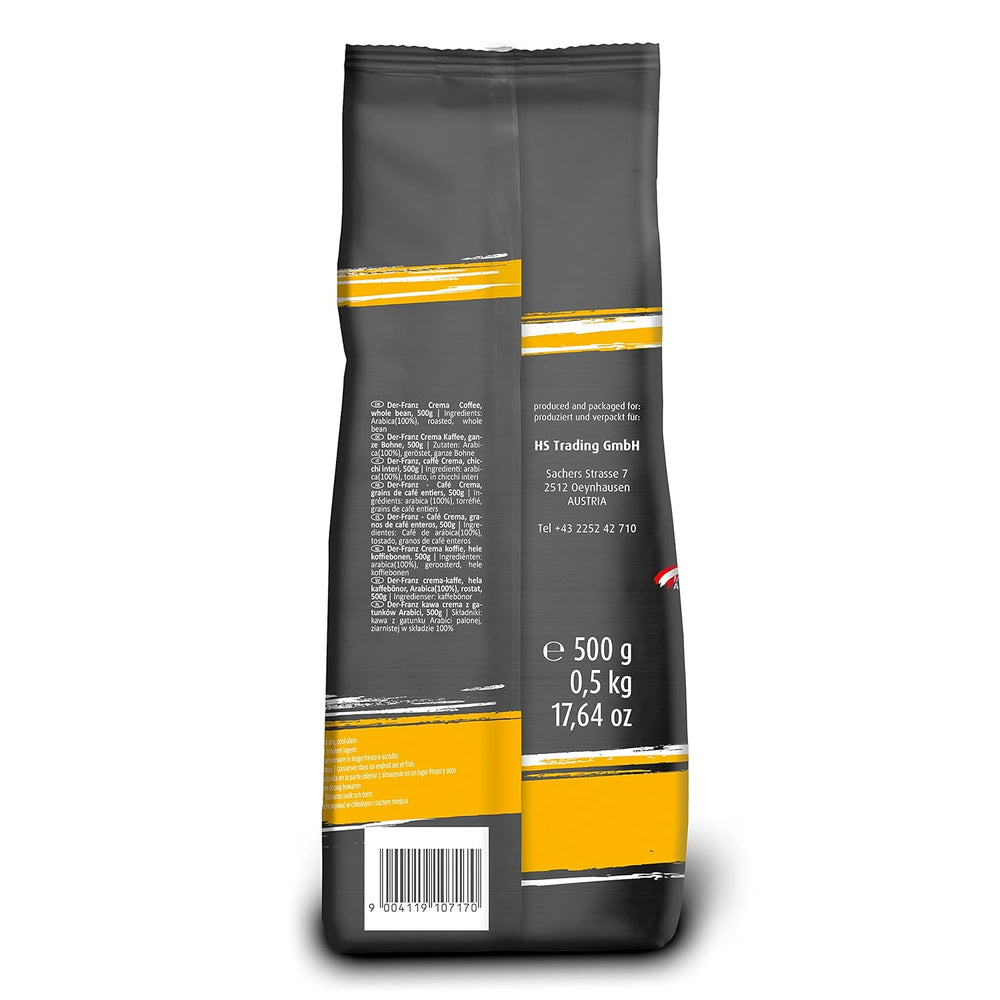 DER-FRANZ Kaffee Crema, Intensité 4/5, 100% Arabica, ganze Kaffeebohnen, 3 x 500 g