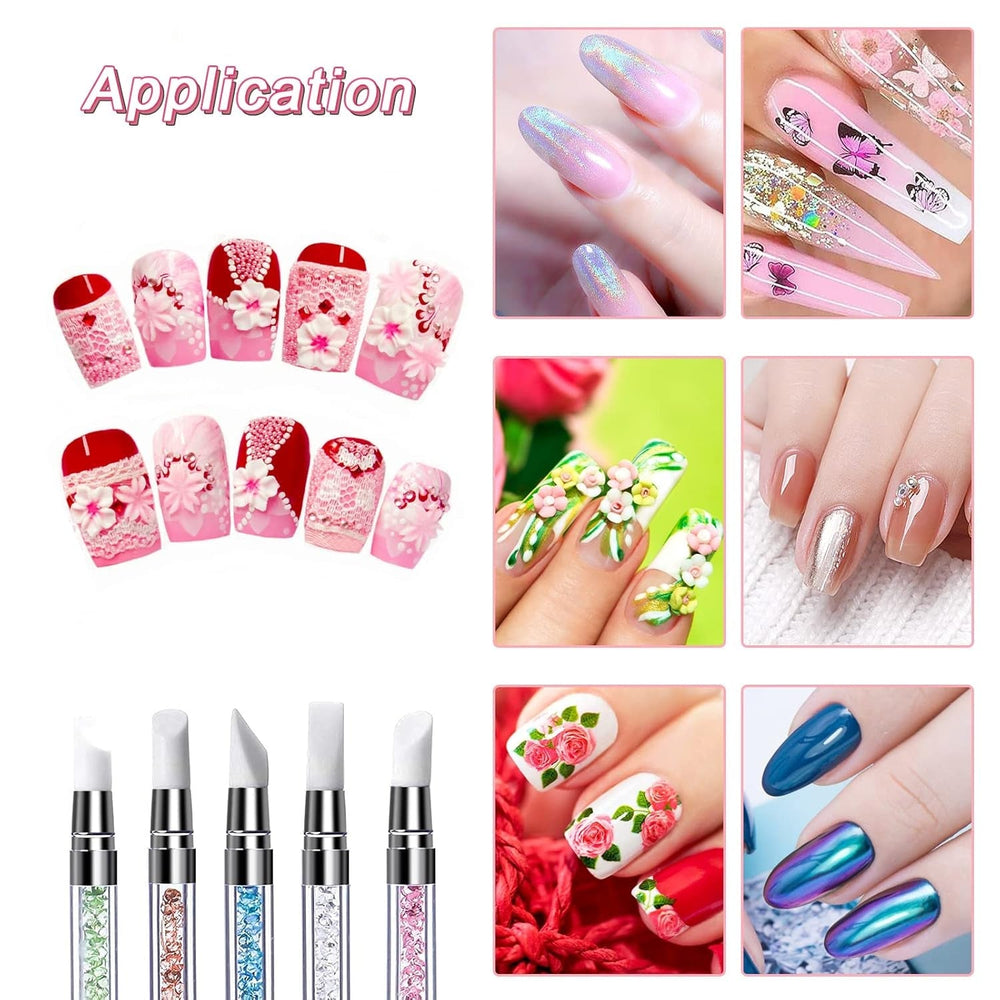 Qufiiry 5 pièces pinces à ongles en silicone, pinces à ongles en gel, ensemble de pinces à modeler en silicone, double coup de pinceau bricolage atelier de manucure