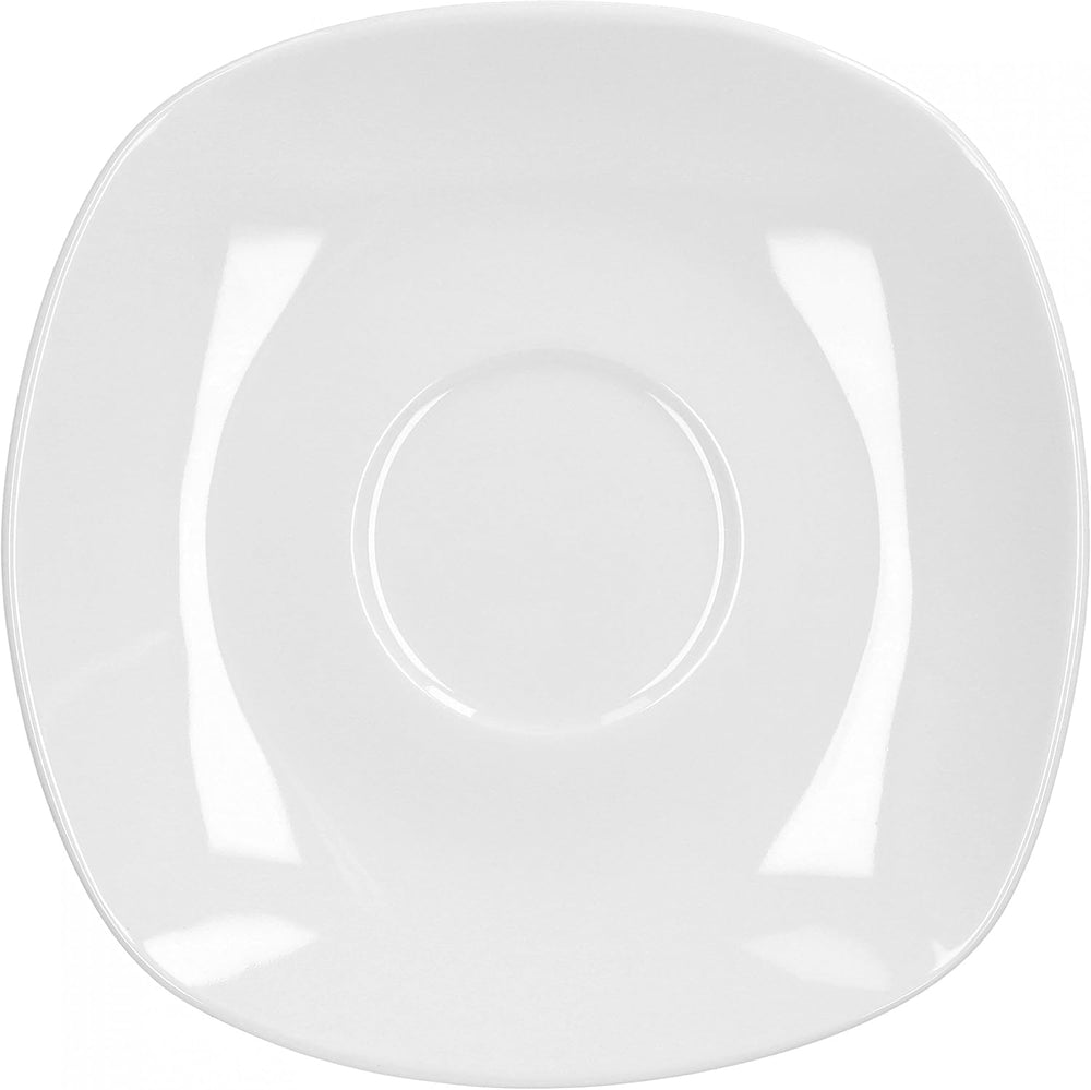 Van Well Lilli Service à café pour 12 personnes, 36 pièces carrées en porcelaine blanche avec bords incurvés pour une table basse parfaitement disposée – Passe au lave-vaisselle