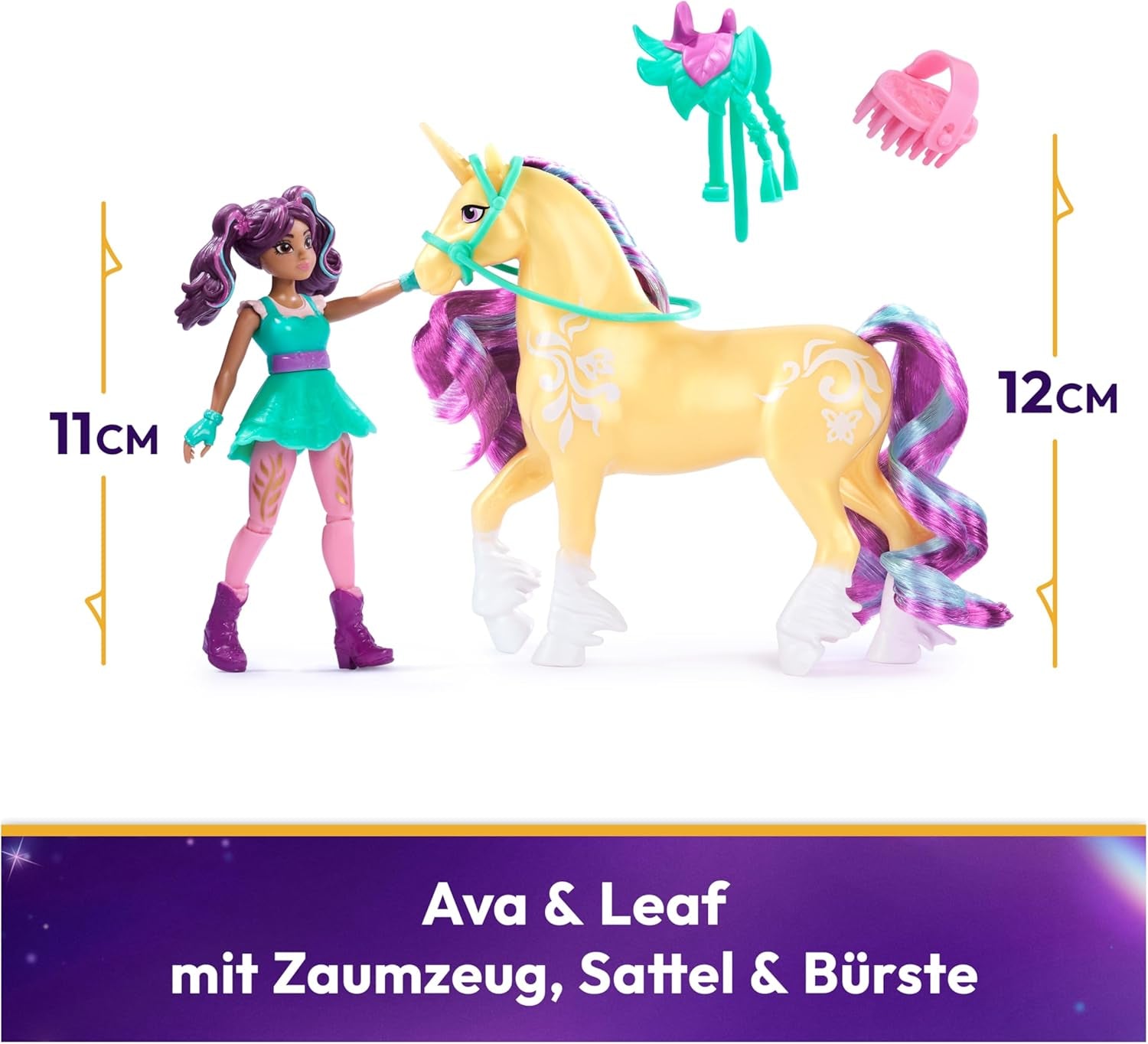Unicorn Academy AVA et Unicorn Leaf Set - Figurines originales d'environ 12 cm de haut de la populaire série Netflix Avec deux accessoires et brosses à cheveux Pour un jeu de rôle imaginatif, pour les enfants à partir de 4 ans Figurines Naty Shop