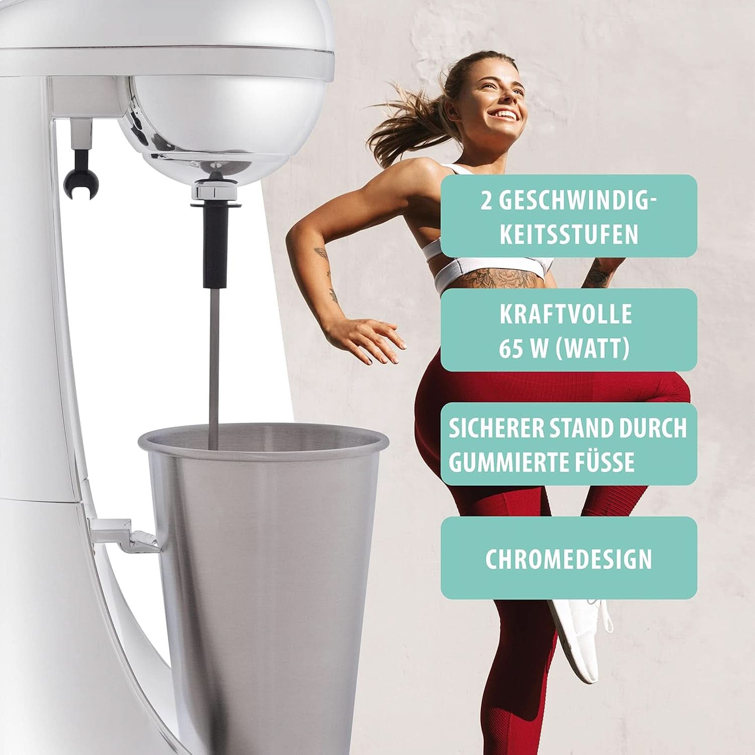 Clatronic® Barmixer U. Milchaufschäumer | Machine à smoothies | 650Ml Bouteilles d'Edelstahlbehälter | Praktischer Becherhalter | Mélangeur | 2 Geschwindigkeitsstufen | Moteur Kraftvoller 65 watts | Chromdesgin | BM 3472 Cuisine Naty Shop