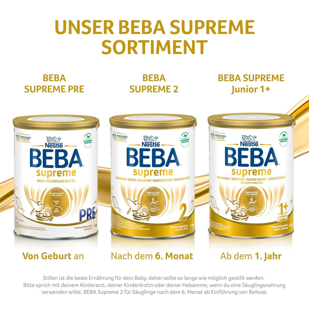 BEBA SUPREME JUNIOR 1 Plus - Boisson pour enfants à partir de 1 an, au complexe 6 HMO, sans lactose, sans huile de palme, sans huile de poisson, nourriture pour petits enfants, lait en poudre pour bébé, pack de 6 (6 x 800g)