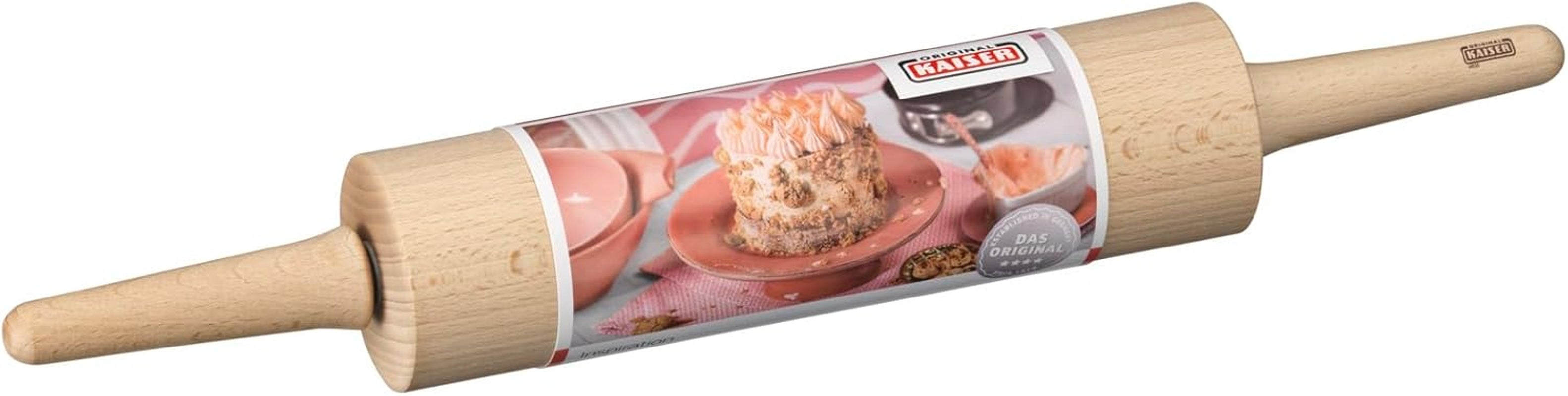 Original Kaiser Rouleau à pâtisserie classique 47 x 6,5 cm, rouleau à pâte, rouleau à pâtisserie, bois de hêtre, roulement lisse, large surface de roulement, beige