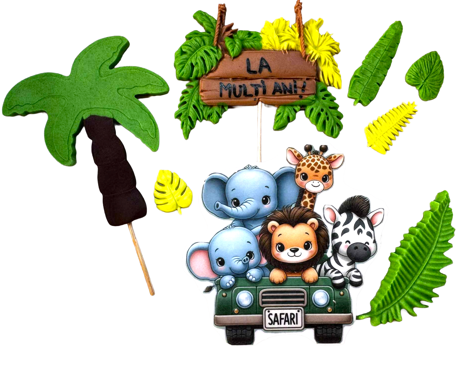 Safari Set de 8 Décorations Comestibles - Figurines en Pâte à Sucre Pour Desserts