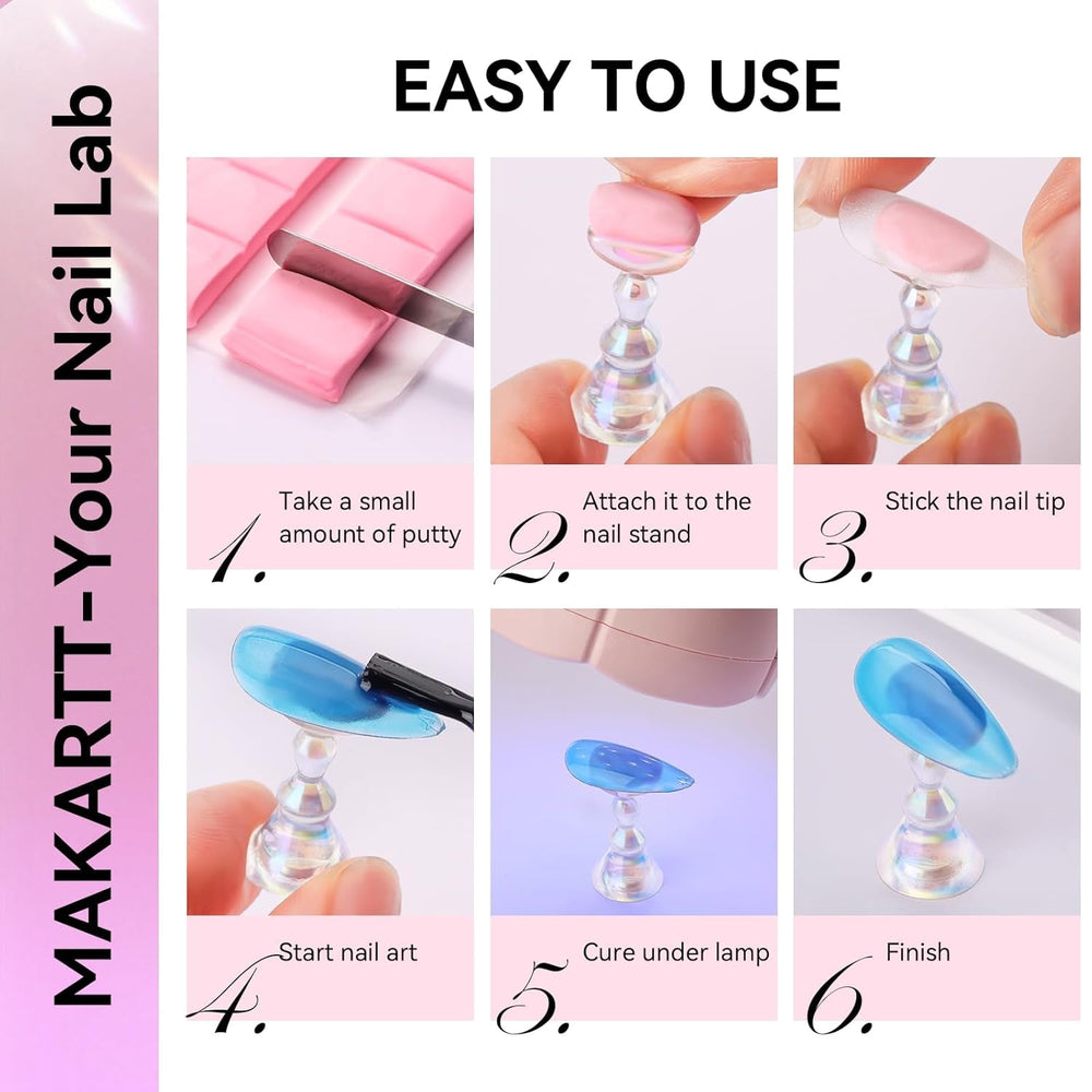 Makartt Porte-ongles en acrylique, Porte-ongles magnétique, Porte-ongles, Porte-ongles rose transparent avec 48 mastics adhésifs