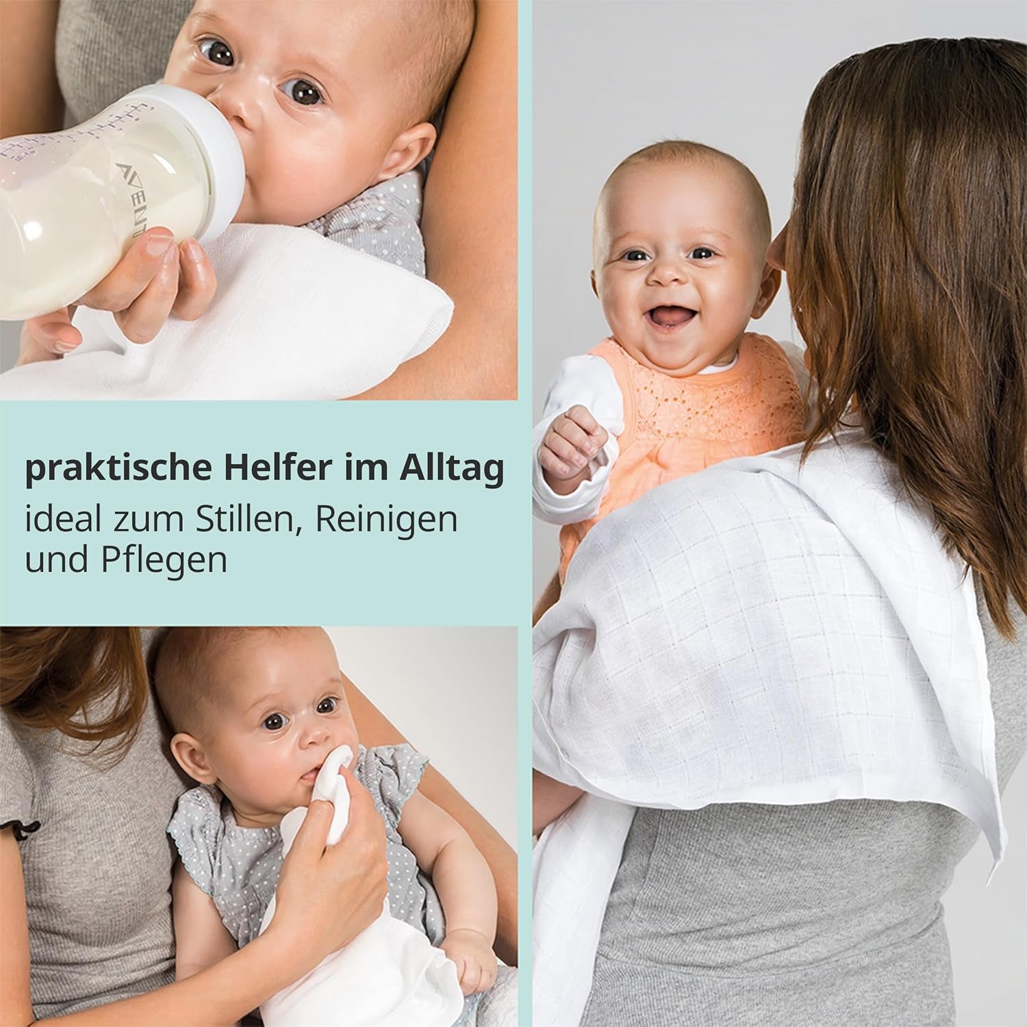 MAKIAN Carrés de Mousseline, Paquet de 10, 80x80cm, Certifié Oeko-TEX® Standard 100, 10 Chiffons Premium - Carrés de Tissu Double Tissé / Carrés de Mousseline, Résistant à l'ébullition - Blanc