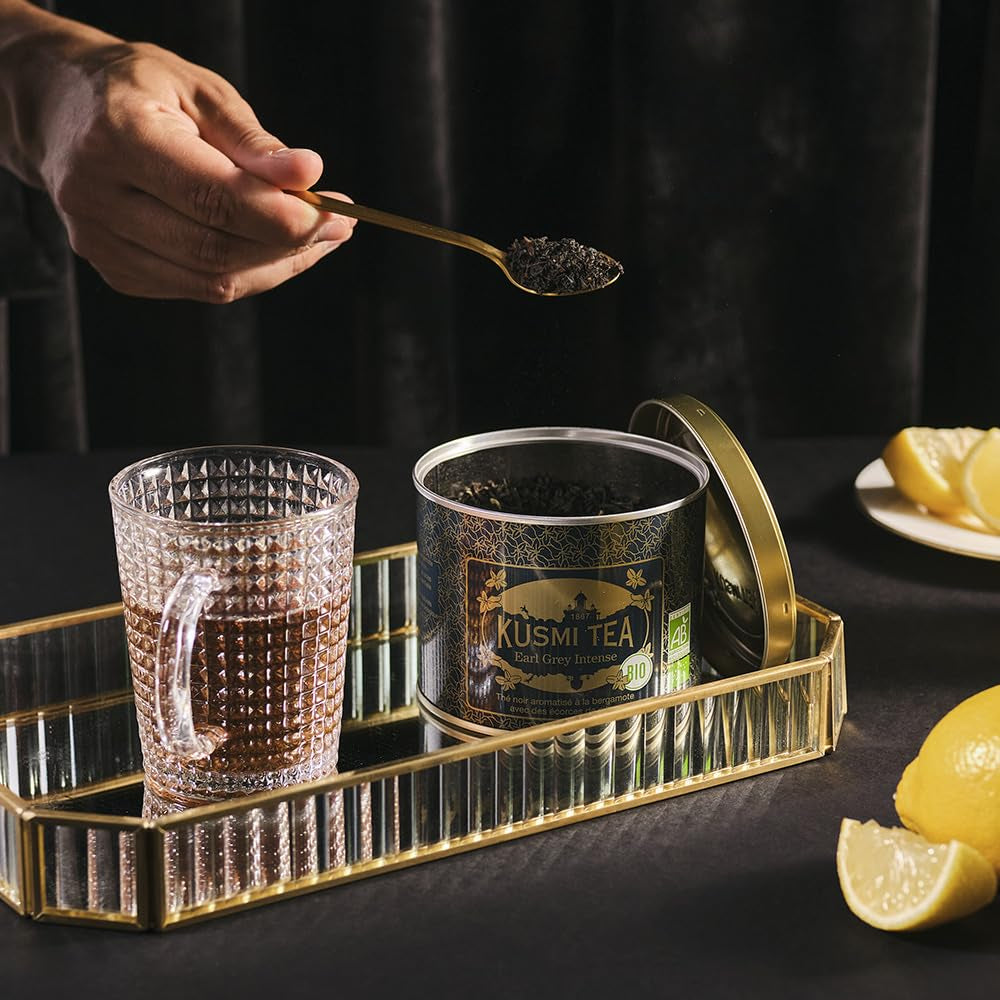 Kusmi Tea - Earl Grey Intense - Thé noir Earl Grey bio à la bergamote forte et au citron épicé - Thé en vrac - Boîte métal 100 g - Quantité pour environ 50 tasses