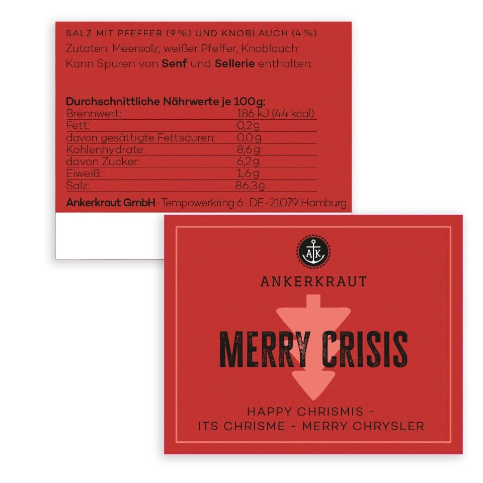Ankerkraut "Merry Crisis" Anlass-Gewürz, Aioli Pfeffer Salz zum Verschenken, Gewürz Geschenk mit Knoblauch, 155 g dans Corkenglas