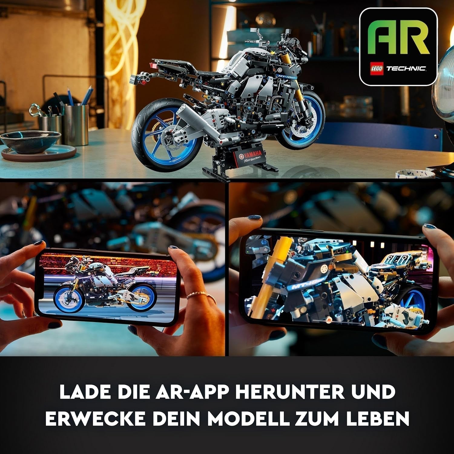 LEGO 42159 Technic Yamaha MT-10 SP Kit de modèle de moto pour adultes, modèle de véhicule authentique à moteur 4 cylindres, direction fonctionnelle et application AR, cadeau pour hommes et femmes Kits de construction Besuche den LEGO-Store