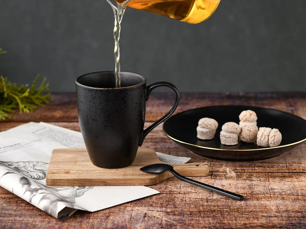 CreaTable, 22699, série Industrial Gold BLACK, service de table 16 pièces pour 4 personnes, service combiné en porcelaine, passe au lave-vaisselle et au micro-ondes, fabrication de qualité