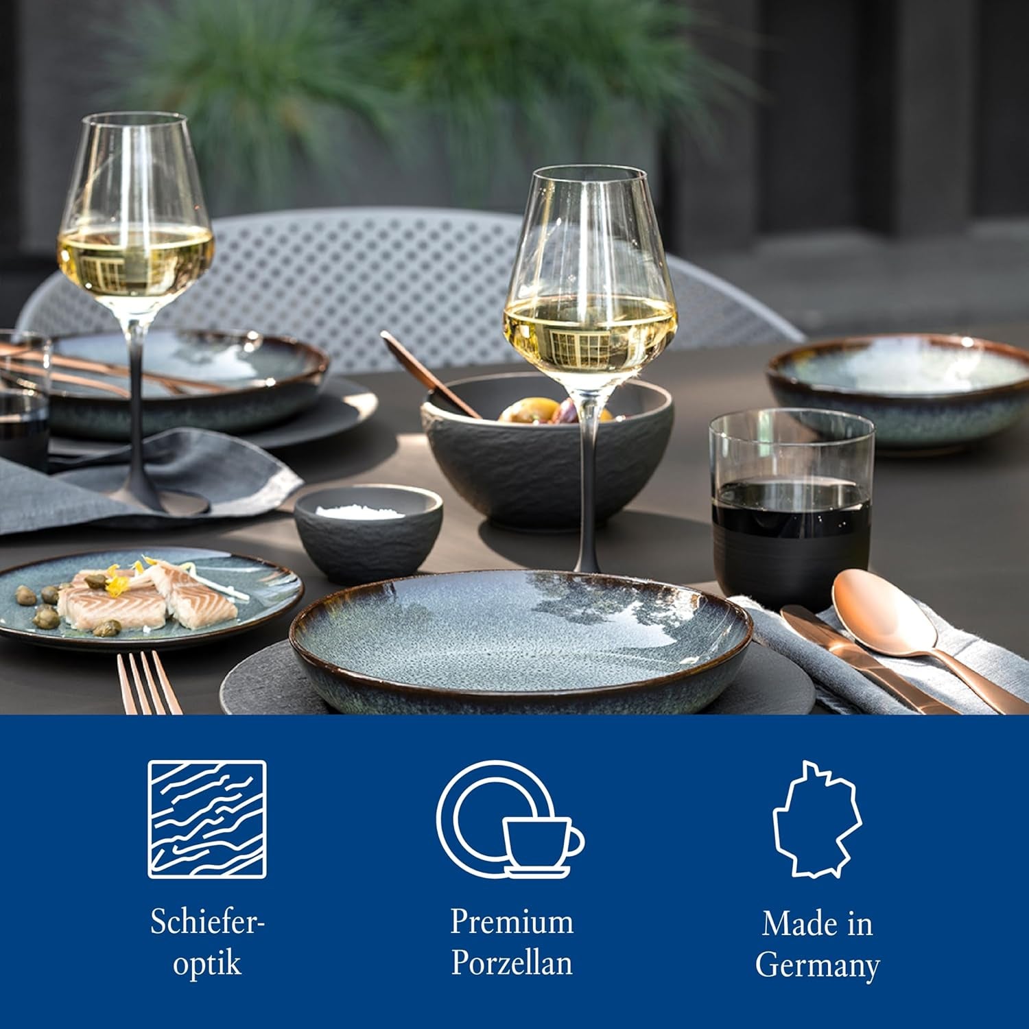 Villeroy & Boch Manufacture Rock Service de table, 6 pièces, Noir, Passe au lave-vaisselle, Passe au micro-ondes, Service de table noir mat, Vaisselle, Couverts, Porcelaine Premium