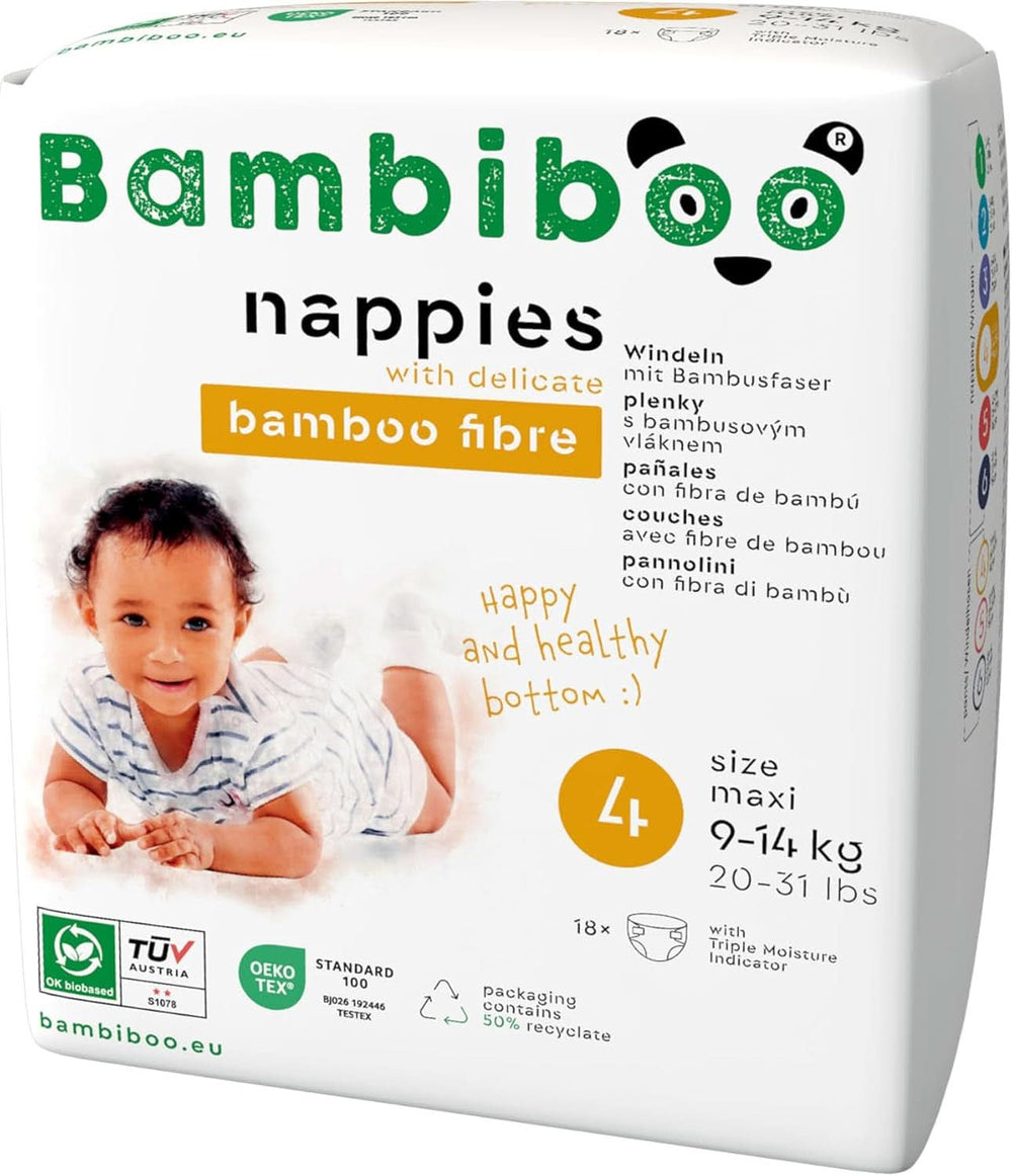Couches jetables Bambiboo, respectueuses de la peau, ouverture ombilicale, différentes tailles couches mère et bébé Naty Shop, taille 4, 18 pièces